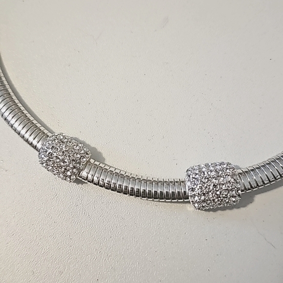Chunky Stainless Steel Choker Necklace With Cubic Zirconia - Picture 3 of 6